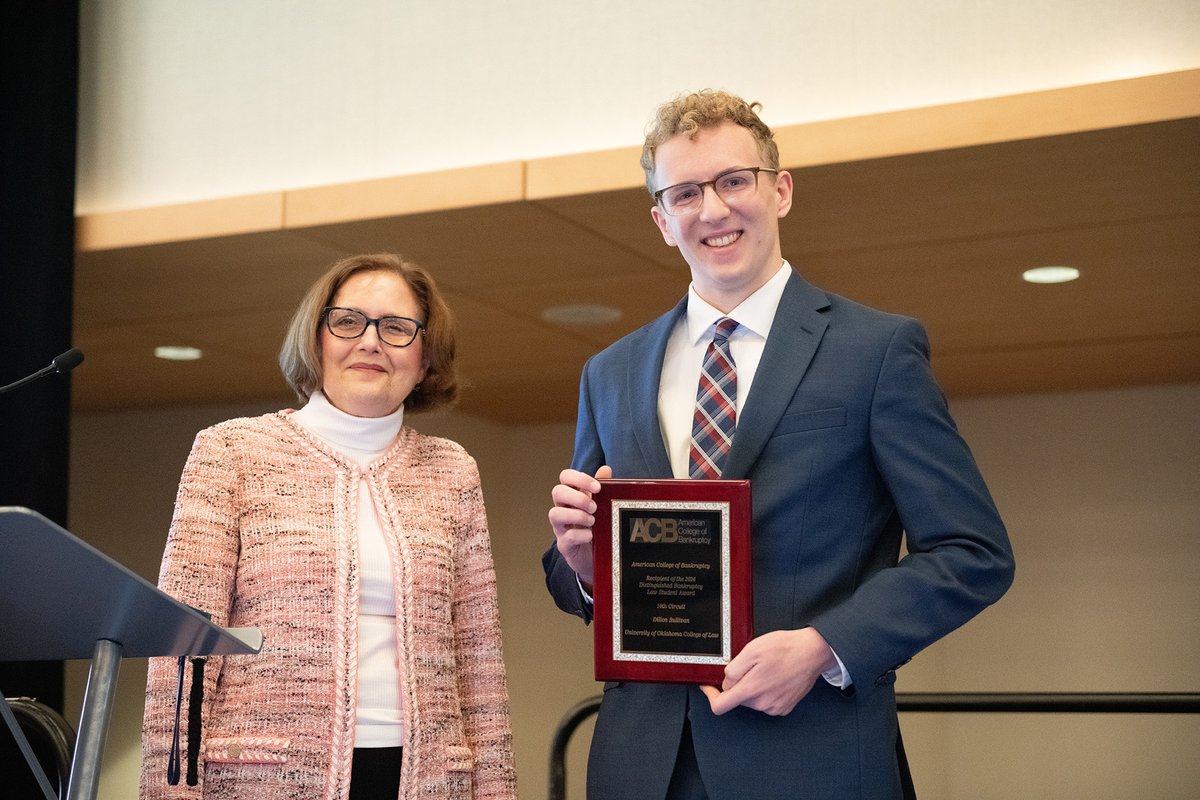 🏆 @AmColBankruptcy recently honored Dillon Sullivan (J.D. '23) with its 10th Circuit Distinguished Bankruptcy Law Student Award. Students are selected based on myriad factors, such as academic and professional achievements and a commitment to public service. #OULaw🦉