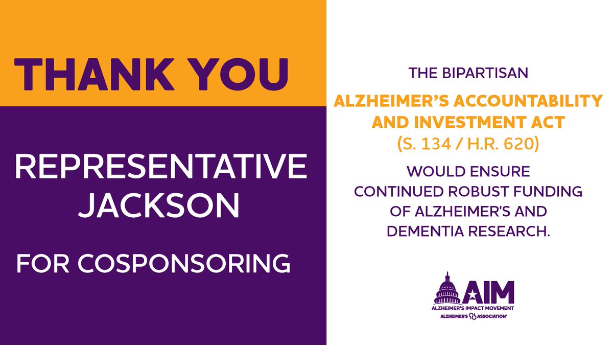 .@rep_jackson, thank you for your commitment to Alzheimer’s research and for cosponsoring the #AlzInvestmentAct. #ENDALZ