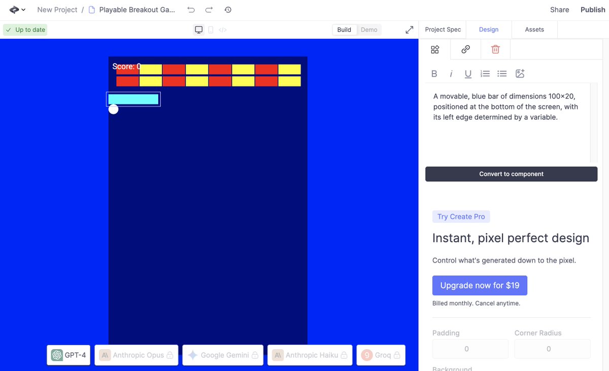 izag82161's tweet image. おはようございます、🐶
44. Stealth Action Game .py &lt; gpt
45. Invoice Generator .js &lt; gemini
46. Music Recommendation .py &lt; haiku
47. Breakout UI &lt; create_xyz
#100DaysOfCode #PairProgramming
#ペアプログラミング100本ノック #朝活