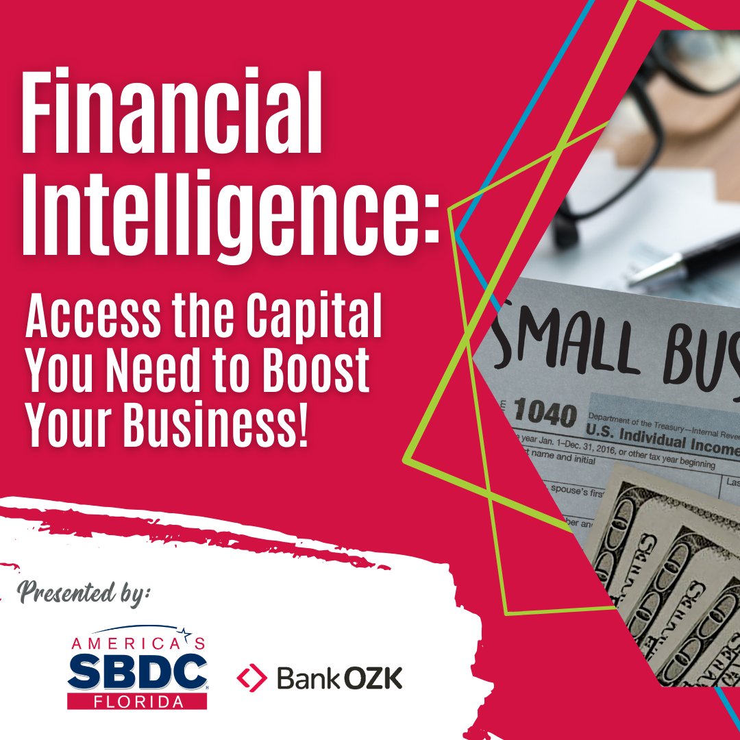 It's not too late to register! The workshop 'Financial Intelligence: Access the Capital Needed to Boost Your Business' is on April 30 in Ocala. Learn how various loan programs work and hear from @BankOZK lenders about what the bank looks at when evaluating your loan package.