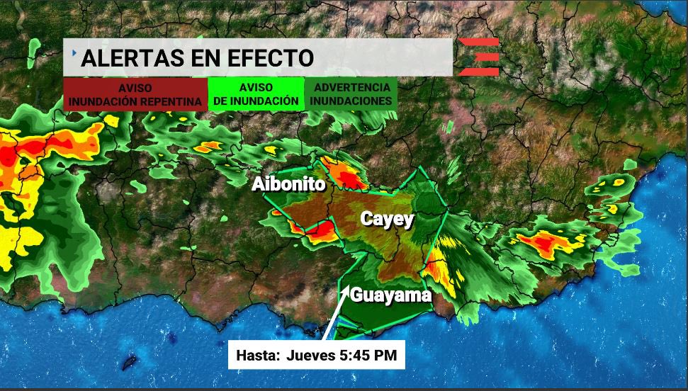 3:00 m Advertencia de inundaciones #Guayama #Aibonito #Cayey hasta 5:45 pm