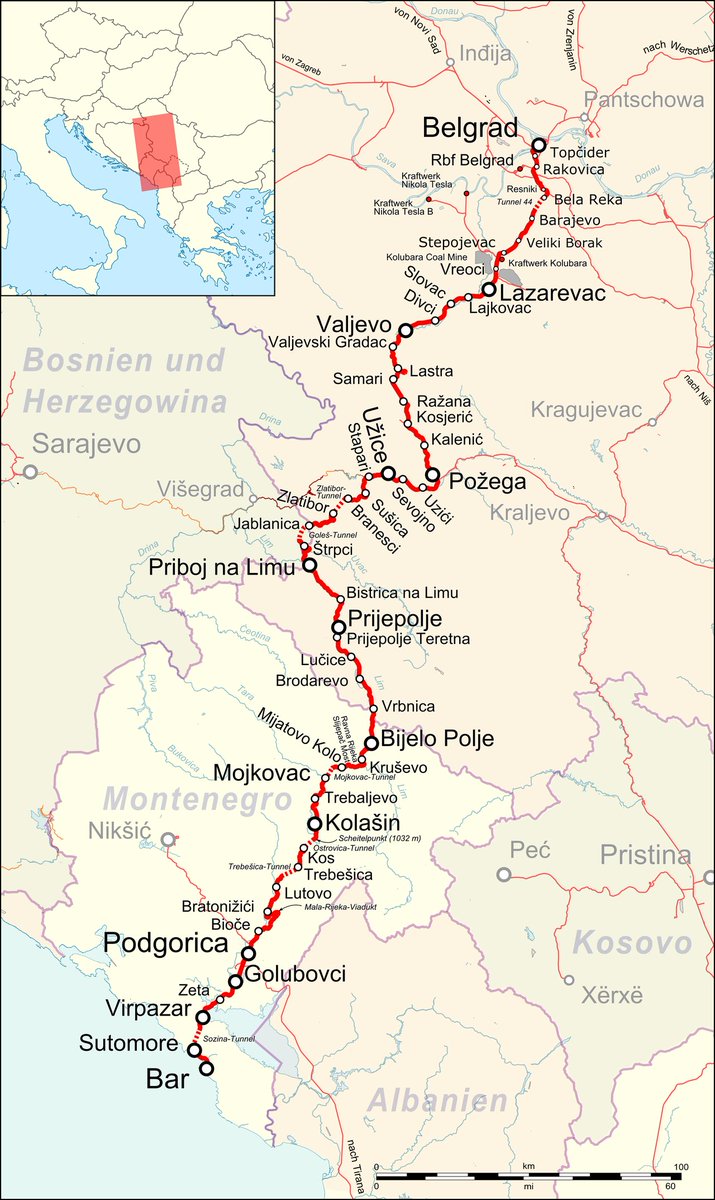 Wer schon alles gesehen hat, dem empfehle ich die sehr spektakuläre Zugfahrt von Belgrad nach Bar (Montenegro). Es war das teuerste und aufwendigste Infrastrukturprojekt des ehemaligen Jugoslawiens und gilt als die schwierigste Trassenführung Europas. Die fast 500 km lange