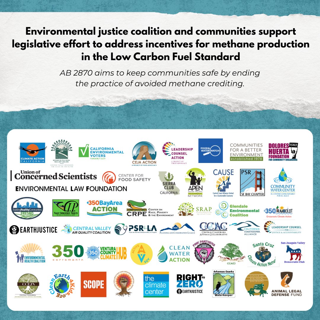 40+ environmental and #EJ orgs are calling on the Assembly Natural Resources Committee to support #AB2870 — a bill that will require @AirResources to get the math right on the costs of factory farm gas to our climate and public health. bit.ly/AB2870Support ✊🏽