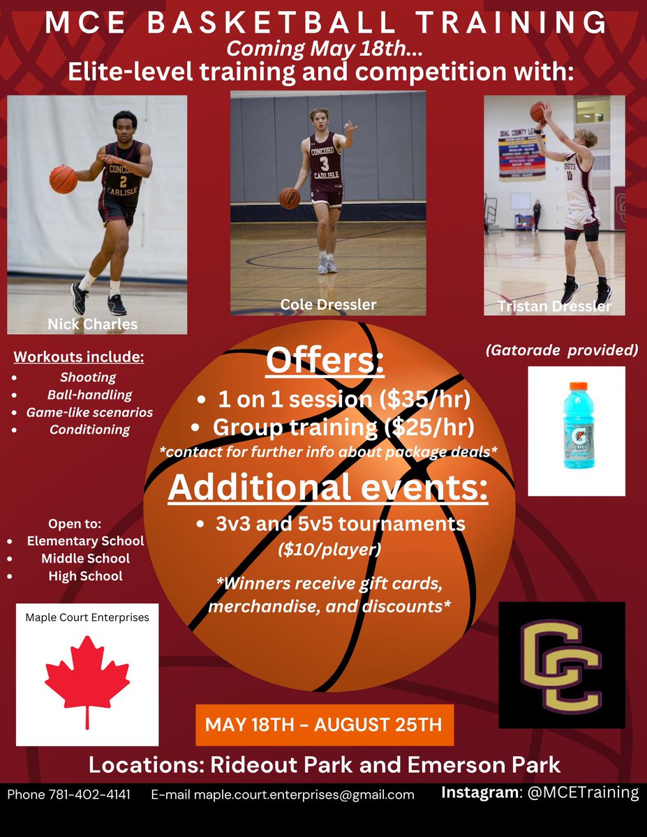 MCEBasketball_'s tweet photo. Maple Court Enterprises presents…
MCE Basketball Training 🏀
Starting May 18th ⏰
Elite Training and Competition 🔑
Fill out form linked in bio for scheduling 🔗
Contact with questions and for more information 💬
Can’t wait to see everyone out on the courts this summer! https://t.co/qUl7Xg8itl
