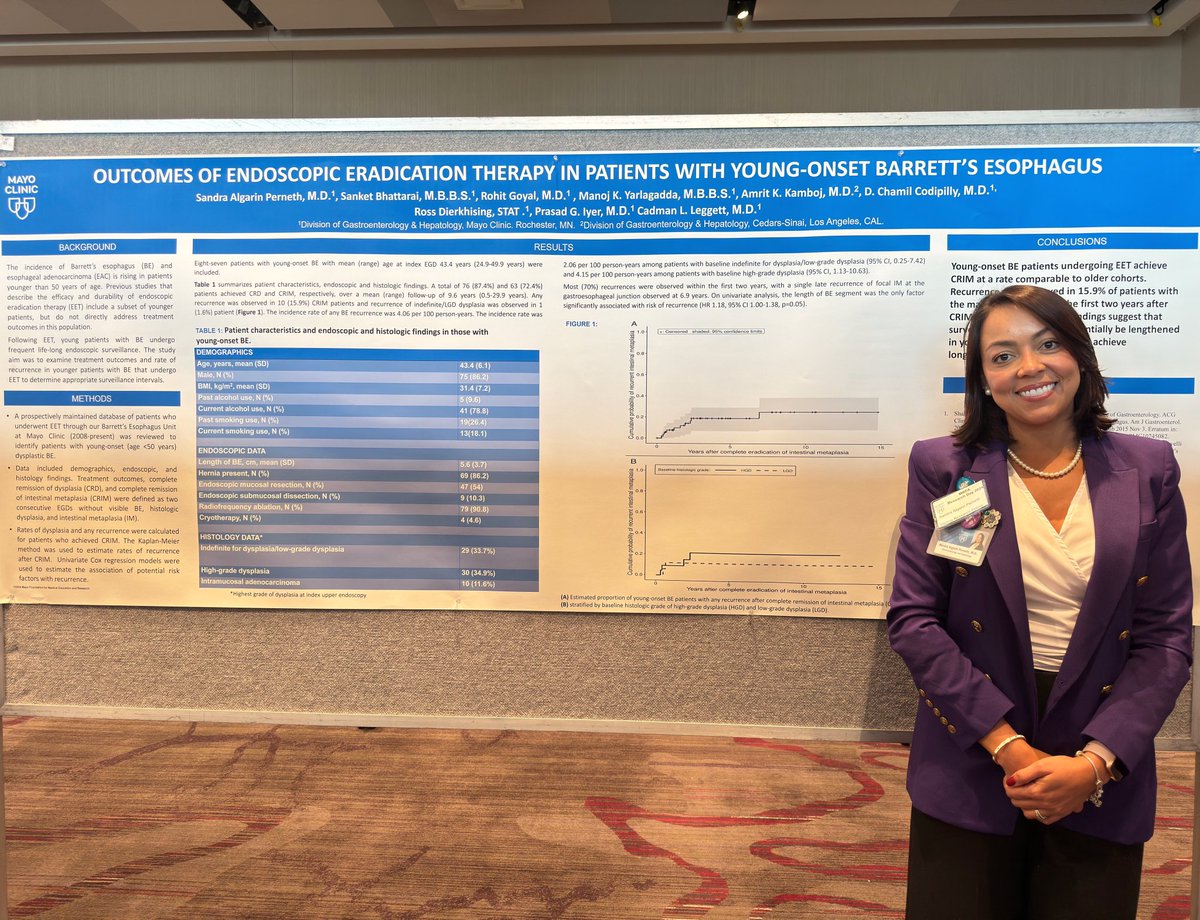 📍MRFA Research Day 2024 @mayoclinic Deeply grateful for the opportunity to present our research on Barrett’s Esophagus in patients <50 yo. My deepest appreciation goes to my dedicated team and our exceptionally supportive PI, Dr. Cadman Leggett. @MayoClinicGIHep @MayoClinic