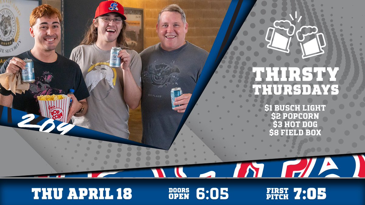 Join us for Game 3 this homestand as we bring back our throwback deals 💲 $1 BEER NIGHT 🍻 $2 POPCORN 🍿 $3 HOT DOG 🌭