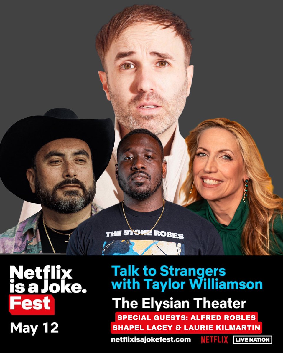 LA! Lineup announcement for my @NetflixIsAJoke Festival show! The greats @ALFREDROBLES, @anylaurie16 and Shapel Lacey! May 12 @ElysianTheater! Standup and then we bring volunteers on stage and goof with them! Hope to see you there! 😁❤️😎 elysiantheater.com/shows/niajdont…