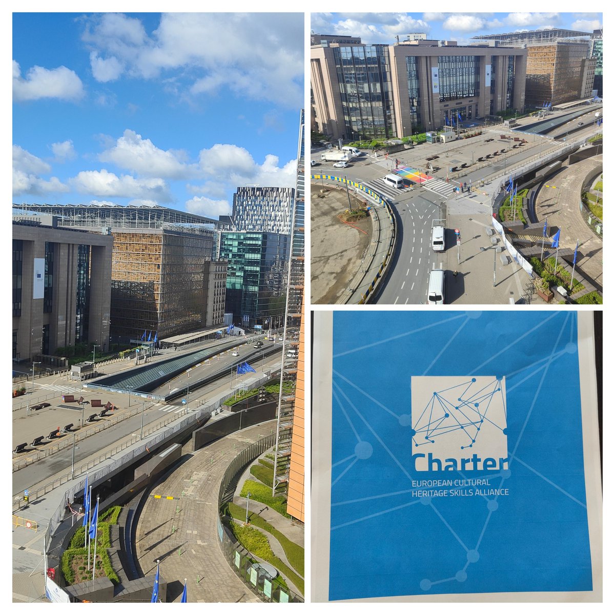 An unusual  view of Schuman roundabout without traffic but lots of security. CHARTER - European Cultural Heritage Skills Alliance #EuropeForCulture #CHARTER #culturematters