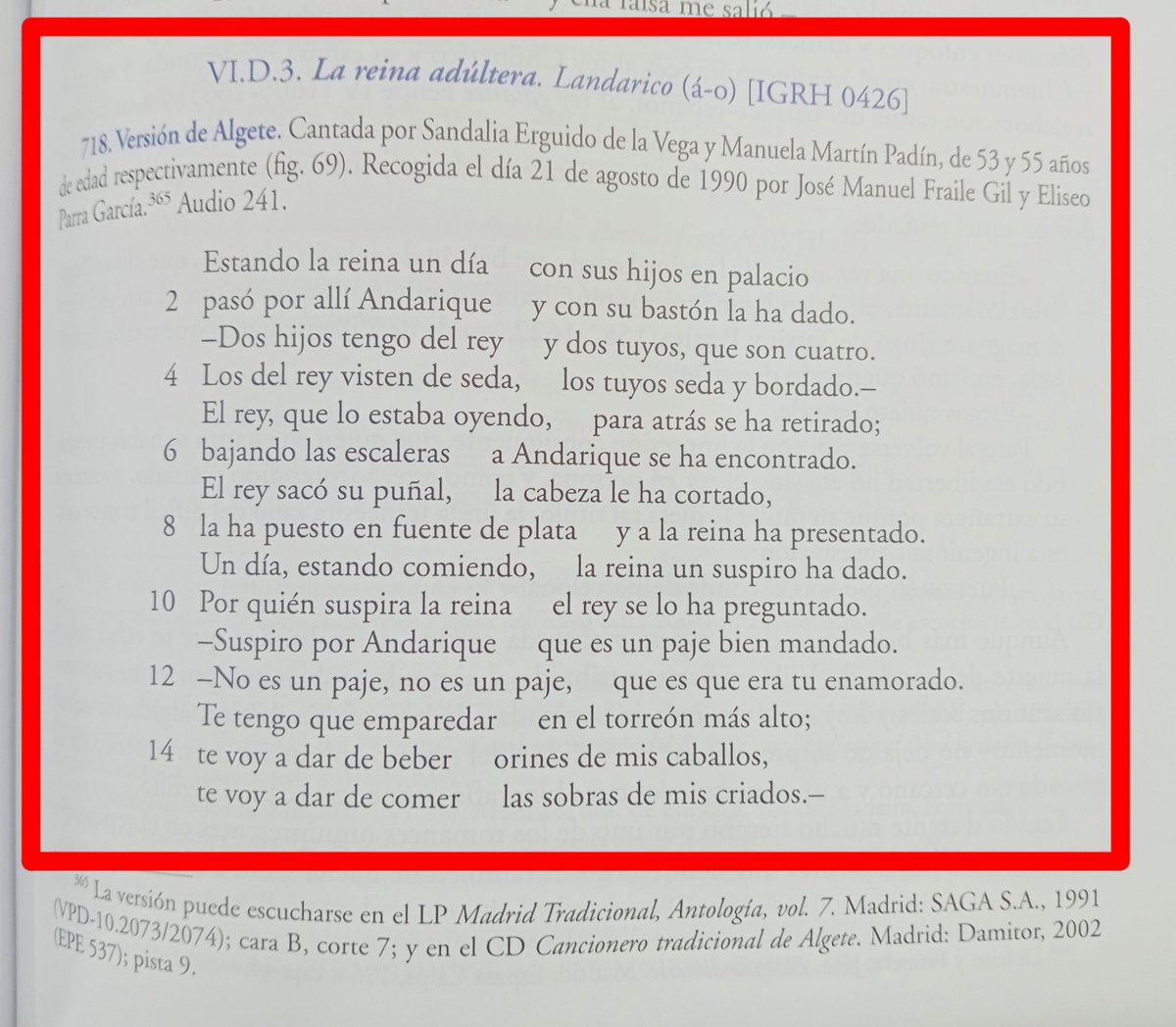 El pasado 15 diciembre 2023, se presentó en la Biblioteca Reg. J.Leguina de la <a href="/ComunidadMadrid/">Comunidad de Madrid</a>  el libro recopilatorio "Romances Tradicionales y Canciones Narrativas de Madrid y su provincia" un gran trabajo de J.M. Fraile Gil, donde tb aparece #Algete 9v. Está en <a href="/biblioAlgete/">Biblioteca de Algete</a>