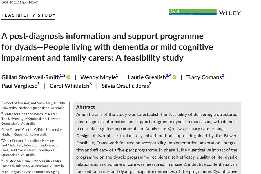 📢 Publication Alert 📢 Congratulations to Prof @WendyMoyle2 & authors on your recent publication in @jadvnursing @Wiley_Nursing Have a read here👇 onlinelibrary.wiley.com/doi/full/10.11…