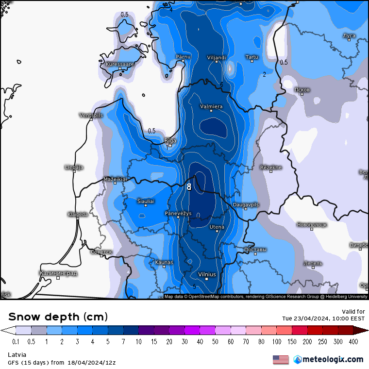 MeteoLatvia's tweet photo. ❄️ Jaunākajās modeļu prognozēs arvien pārliecinošāk uzrādās scenārijs, ka pirmdien Latviju no dienvidaustrumiem sāks šķērsot ciklons ar mazkustīgu nokrišņu zonu, kas lielākajā valsts daļā atnesīs ilgstošu sniegu. Otrdienas rītā teju visā valstī 2-7 cm sniega, vietām līdz 10 cm. Temperatūra gan naktī, gan dienā ap -4°C...+3°C.