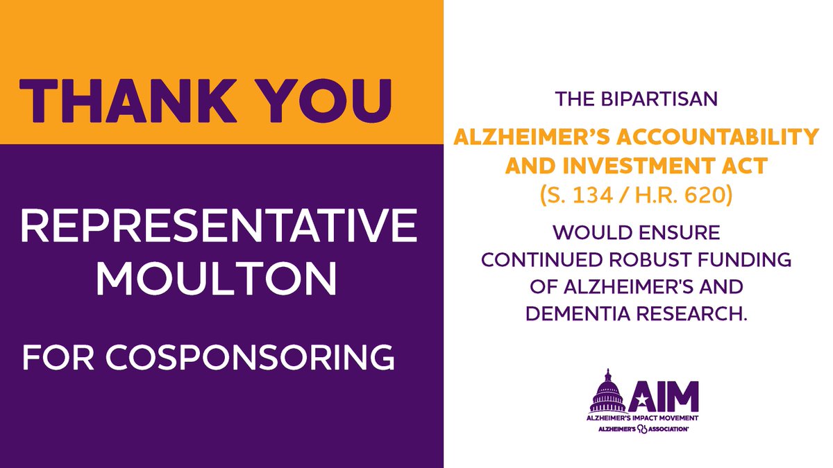 @RepMoulton, thank you for your commitment to Alzheimer’s research and for cosponsoring the #AlzInvestmentAct. #ENDALZ