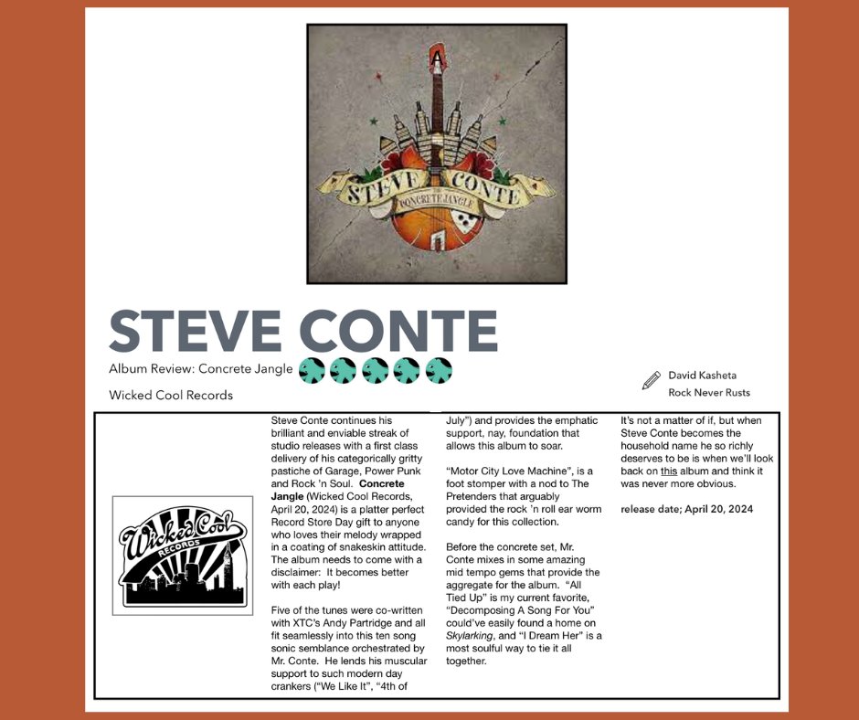 Here's a review of the latest release for @SteveConteNYC out this Saturday! It's a @recordstoreday release featuring songs co-written by #AndyPartridge. Amazing album! One of the tops of 2024🎸 Check out this AND others this Saturday, April 20th at your favorite record