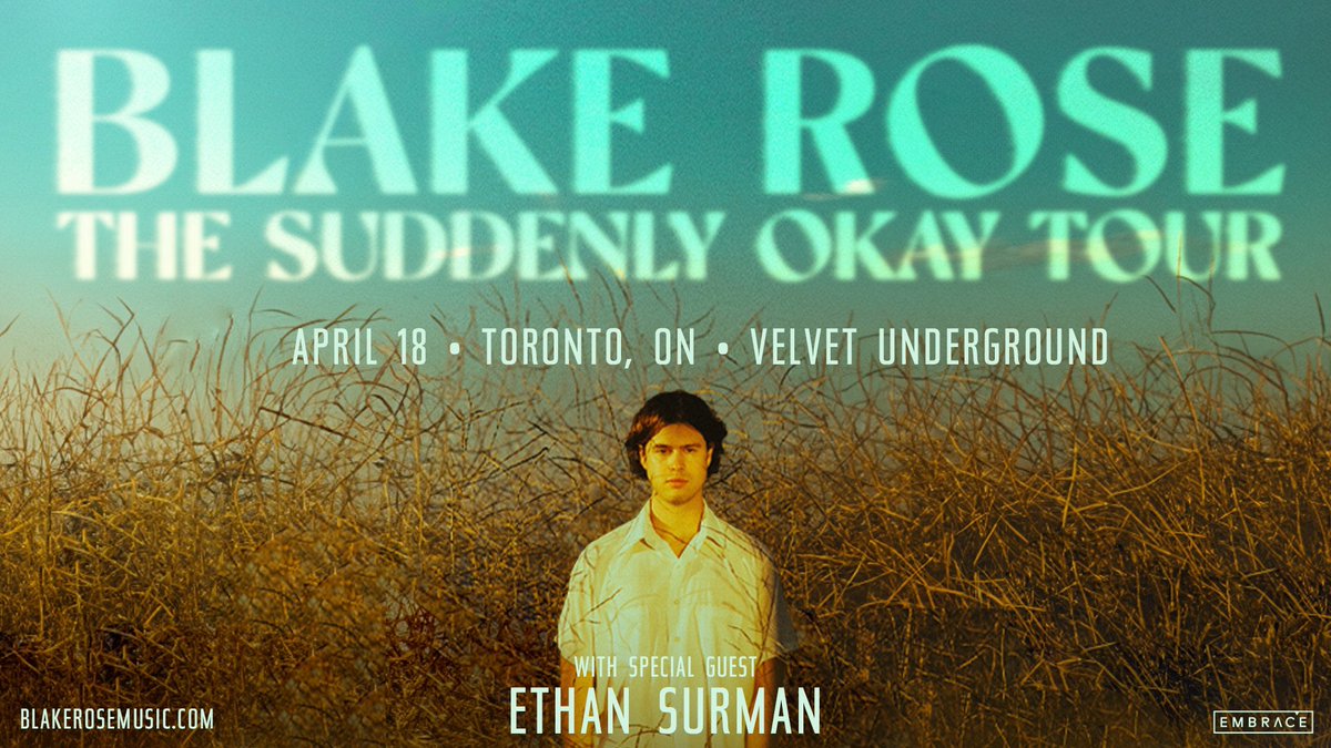 TONIGHT: Catch rising pop star #BlakeRose and his Suddenly Okay Tour to Velvet Underground! Limited tickets remain online and at the door. Set times below:  7:00pm - Doors 8:00pm - Max McNown 9:00pm - Blake Rose **All set times are subject to change.  🎟 tinyurl.com/e6z4da9n