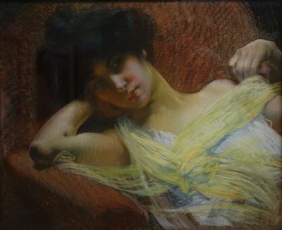 Albert Besnard (1849 - 1934) Jeune femme à l’écharpe jaune, vers 1900