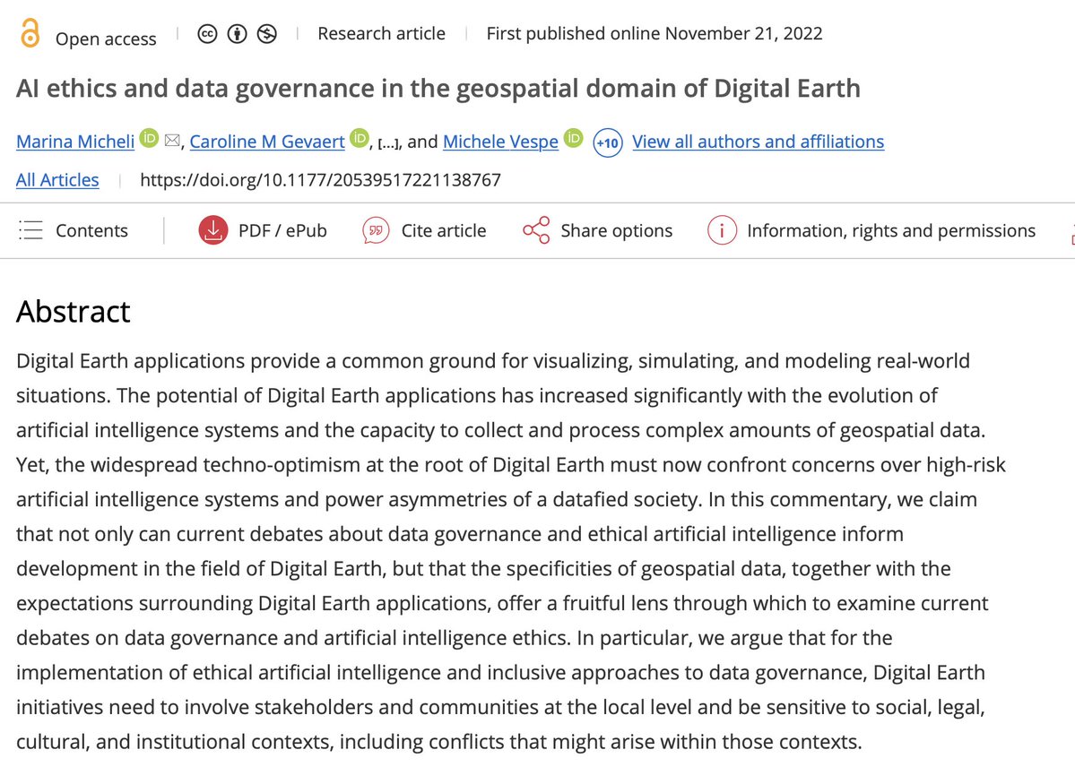 Marina Micheli (@minaemme) and colleagues explore the ethical implications of applications using geospatial data from Digital Earth🌎 For more: buff.ly/3kxqjAI #geospatial #data #ethics