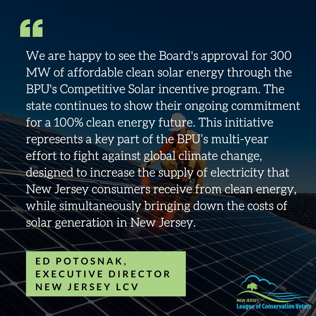 #GreatNews! The @NJBPU has approved 300MW of affordable clean solar energy through their Competitive Solar incentive program. This is enough to power approximately 50,000 homes with clean energy! njspotlightnews.org/2024/04/nj-bpu…