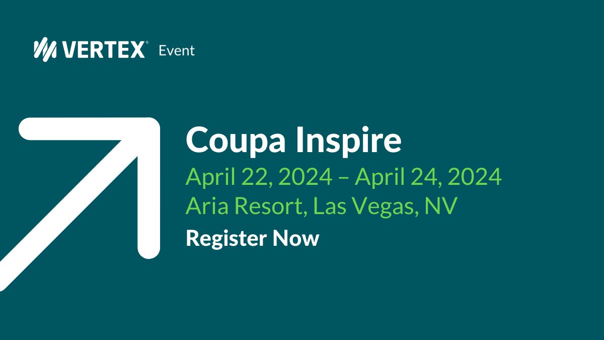 Want to unlock new levels of business performance, profitability & growth 🔓? Join us at #CoupaInspire at booth S10 to learn how to transform your business operations & gain insight from @Coupa’s global community. Register now: vrtx.tax/jBj050RiYLA