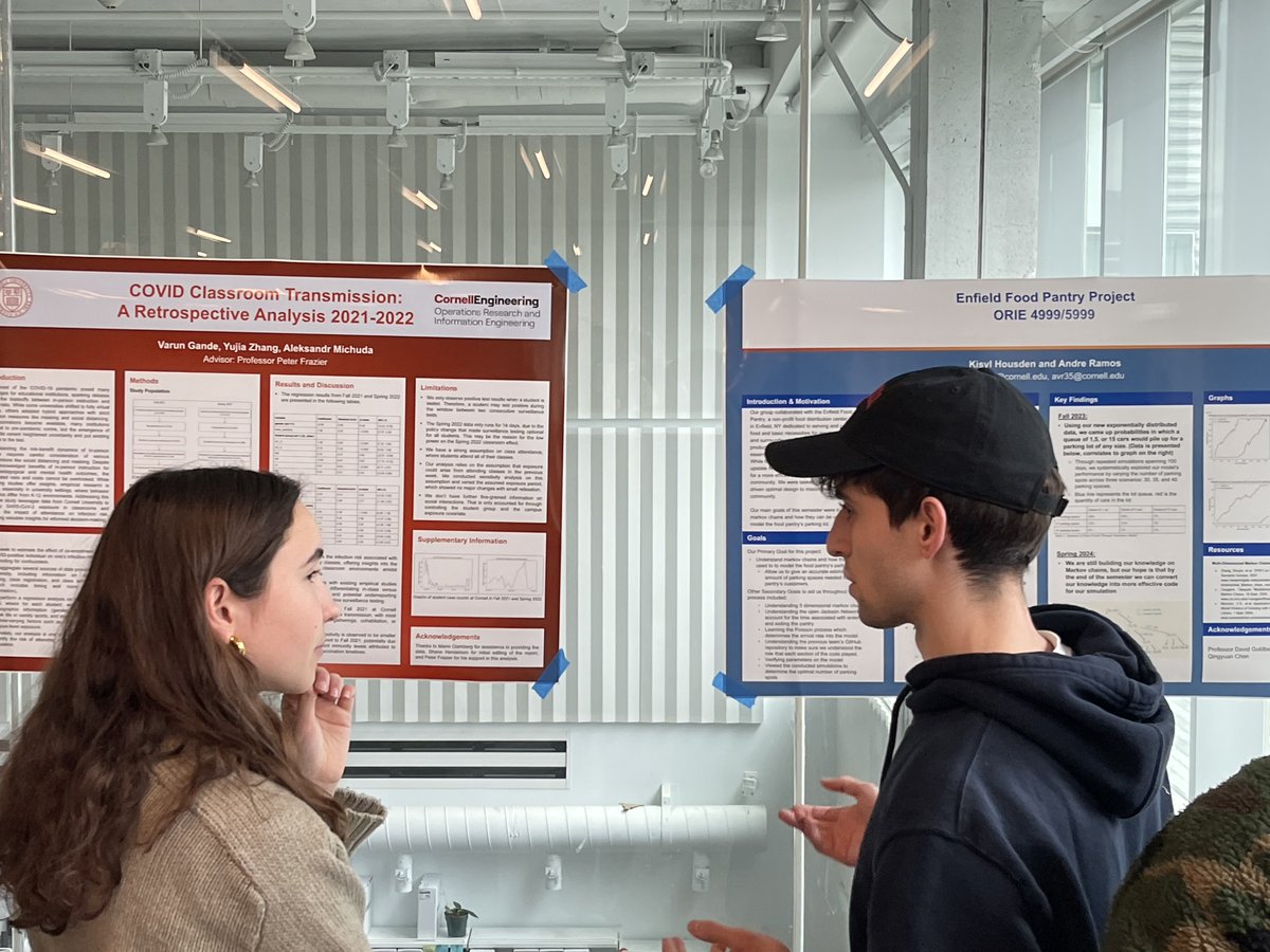 ORIE hosted a successful Spring Showcase on Wednesday, April 17. There was a great turnout for the event, which featured undergraduate researchers with posters describing their research. <a href="/CornellEng/">Cornell Engineering</a>