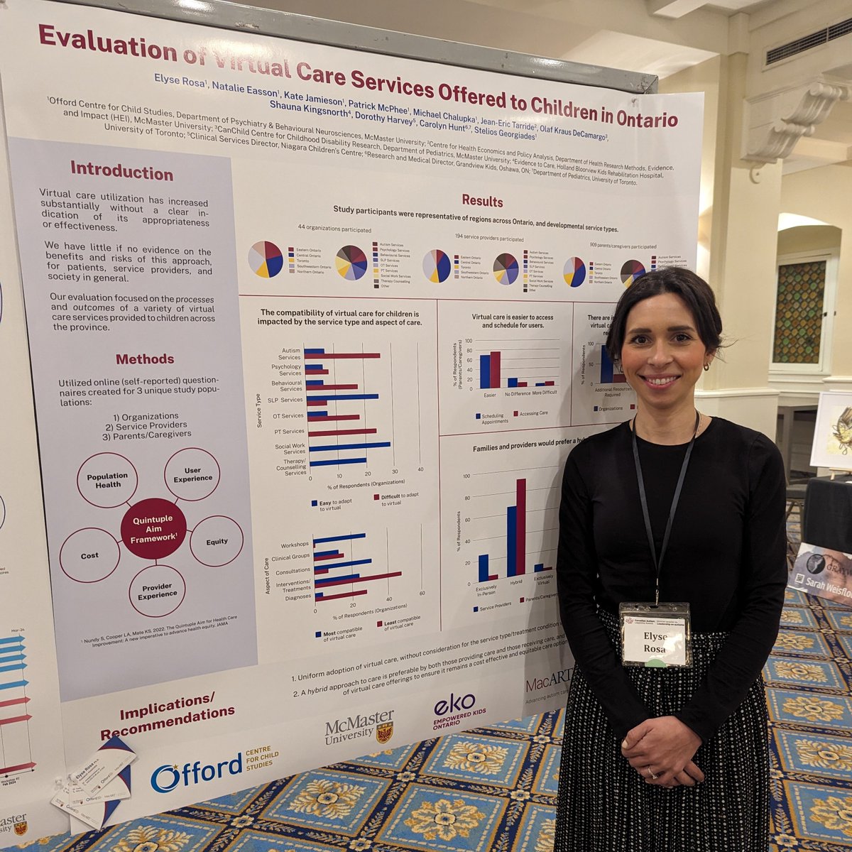 🤝 MacART's colleague Dr. Elyse Rosa with the ASD Team (@OffordCentre) is presenting her poster at #CALS2024, titled, 'Evaluation of Virtual Care Services Offered to Children in Ontario'!

This project involves MacART members Drs. Jean-Eric Tarride, @DevPeds, & @SteliosHG.