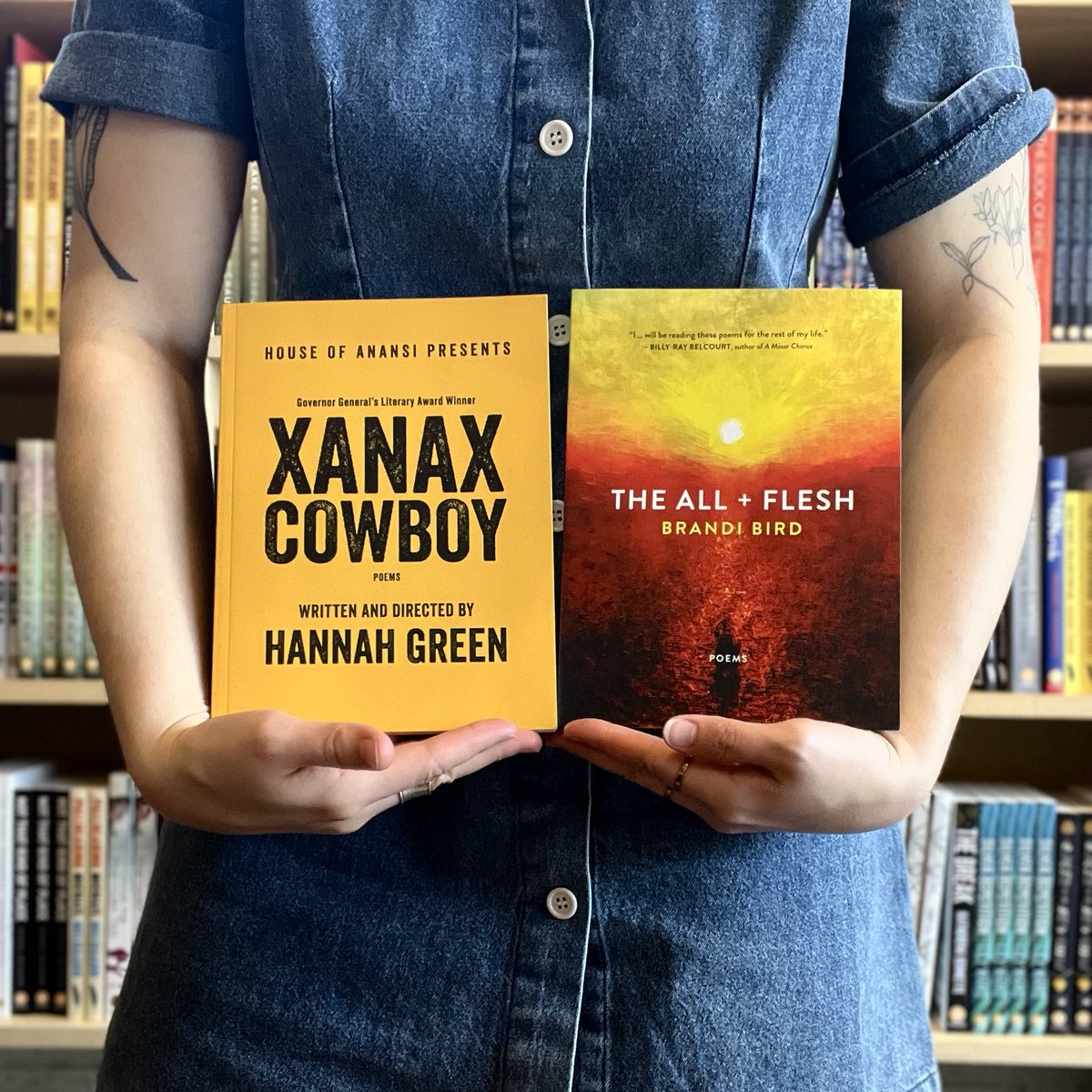 The #LCP book award shortlists have arrived! ✨ THE ALL + FLESH by @brandibird_ and XANAX COWBOY by @xanaxcowboy_ are shortlisted for the Gerald Lampert Memorial Award. THE ALL + FLESH is also shortlisted for the Raymond Souster Award. 🎉 #PoetryMonth