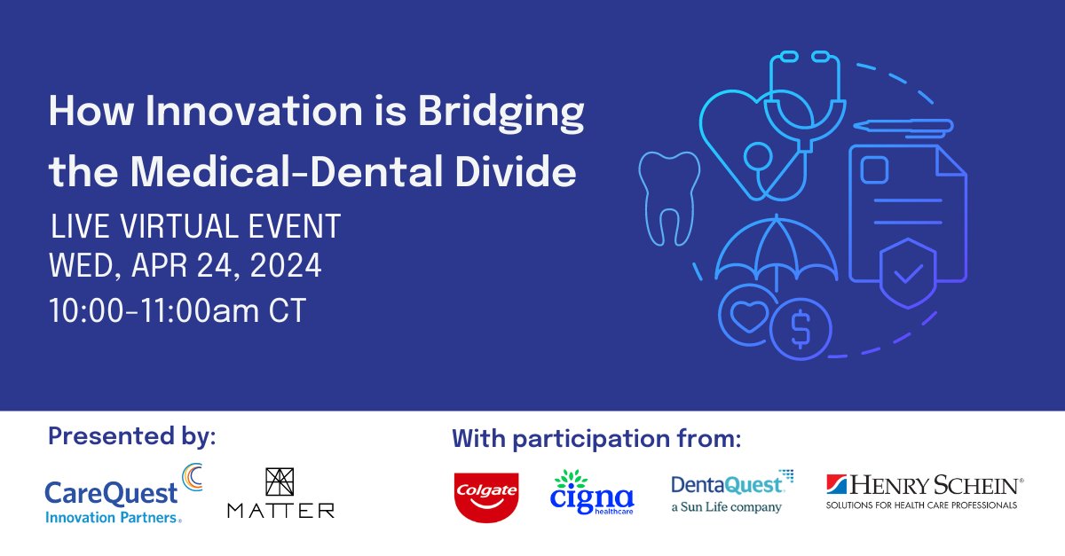 Join us next week for a conversation on how innovation is bridging the gap between oral and overall health. Two panels of industry experts will discuss connecting chronic care with oral health and reducing disparities through oral health. Register today: bit.ly/3TYDCIe