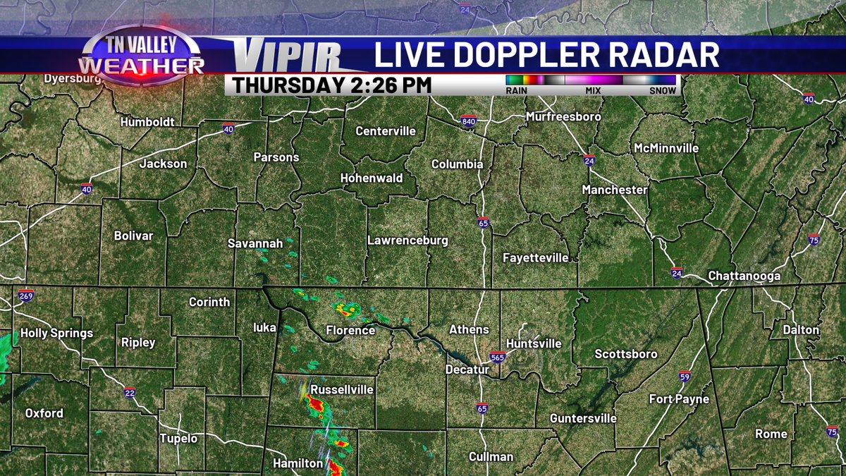 A few isolated t'storms have developed over northwest AL. These aren't severe at the moment but one or two may produce gusty winds or small hail this PM. Additional hit or miss storms will likely develop into southern TN. #tnvalleyweather #tnwx #alwx #mswx #weather