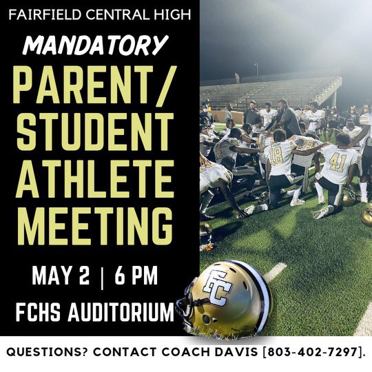 Each student athlete will need a parent or representative at the meeting to be eligible for Spring Practice. @FCHSGriffins @FCHSfootball21