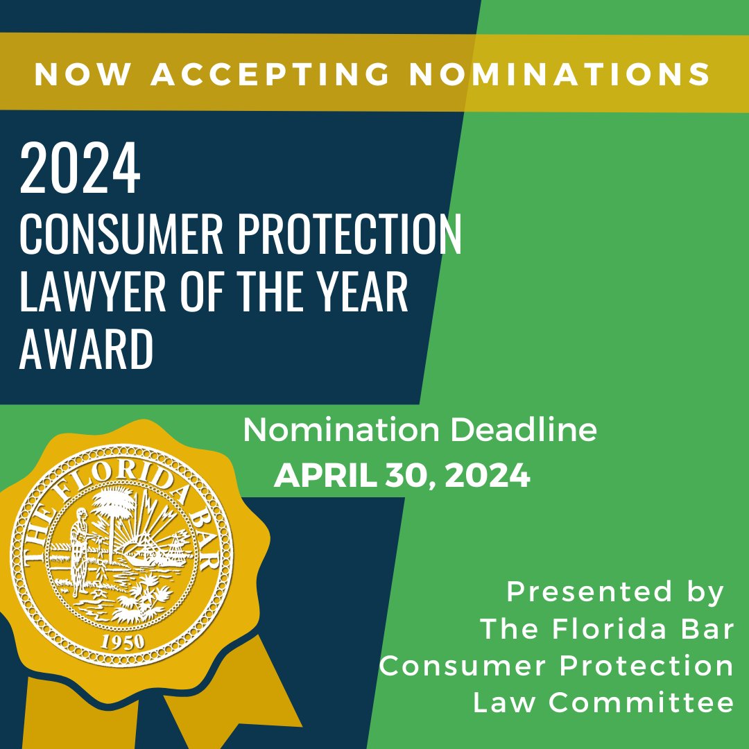 REMINDER: Nomination Deadline Approaching for 2024 Consumer Protection Lawyer of the Year Award!