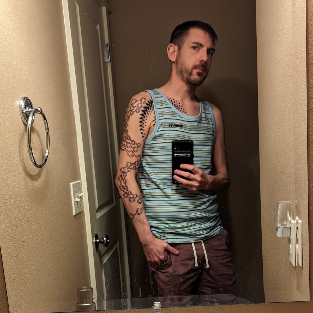 #NewProfilePic Oh yeah... By the way I got my first tattoo on 4/1/24 (chest spiral) and my second tattoo on 4/12/24 (transitioning chest into full sleeve) next apt set for 4/30/24. #GoBigOrGoHome 😂