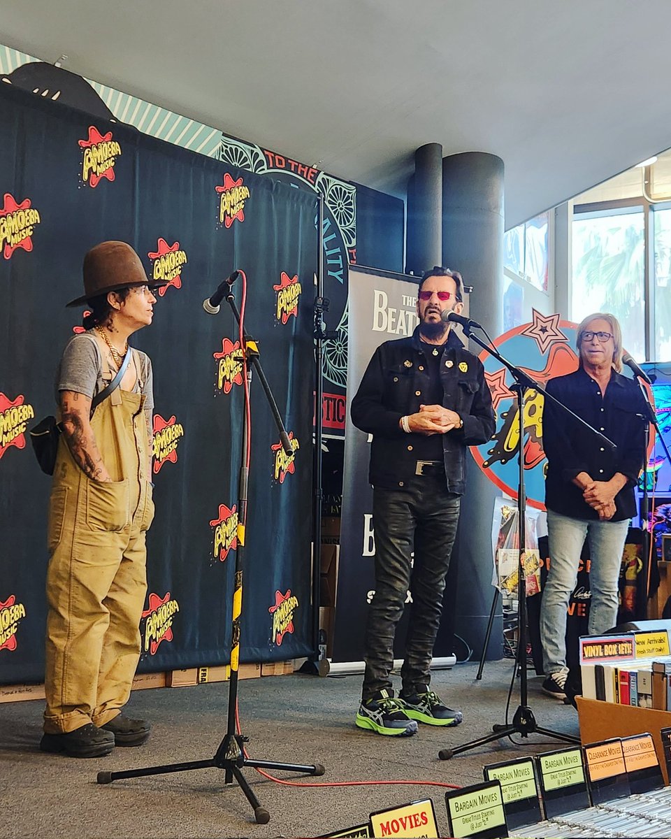 .@ringostarrmusic and @RealLindaPerry visited Amoeba Hollywood today to kick off our listening party for Ringo's upcoming #RSD24 EP 'Crooked Boy!' Chris Carter, the host of Breakfast with the Beatles, joined them on stage to talk about the new EP. 😎✌️❤️