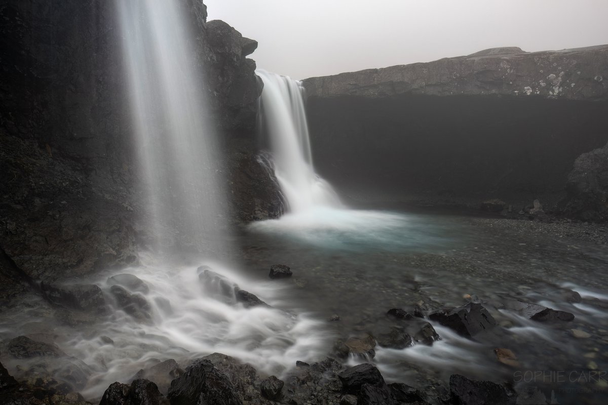 Waterfalls are make good subject-matter on a grim and foggy day, like this cute little falls in south-east #Iceland.