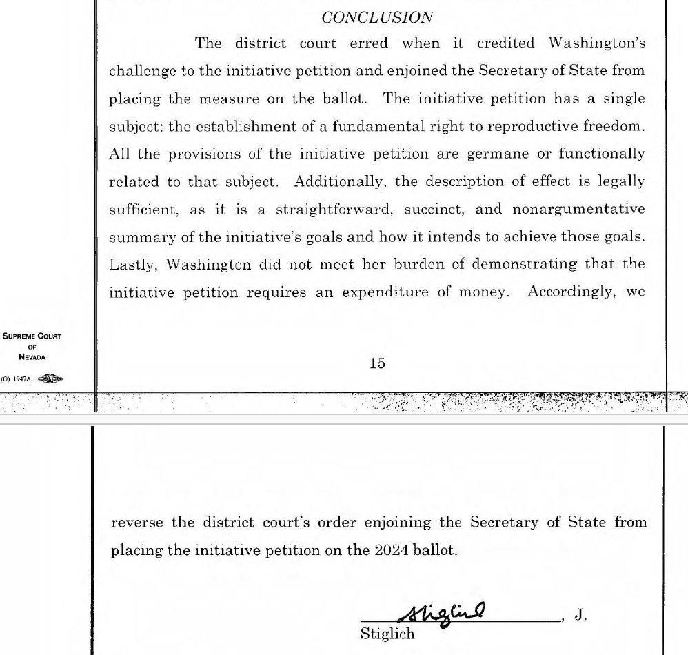 BREAKING: Nevada Supreme Court allows abortion measure to be on the ballot this November. If passed, the measure would enshrine the right to abortion in the state constitution. Read the ruling: democracydocket.com/wp-content/upl…