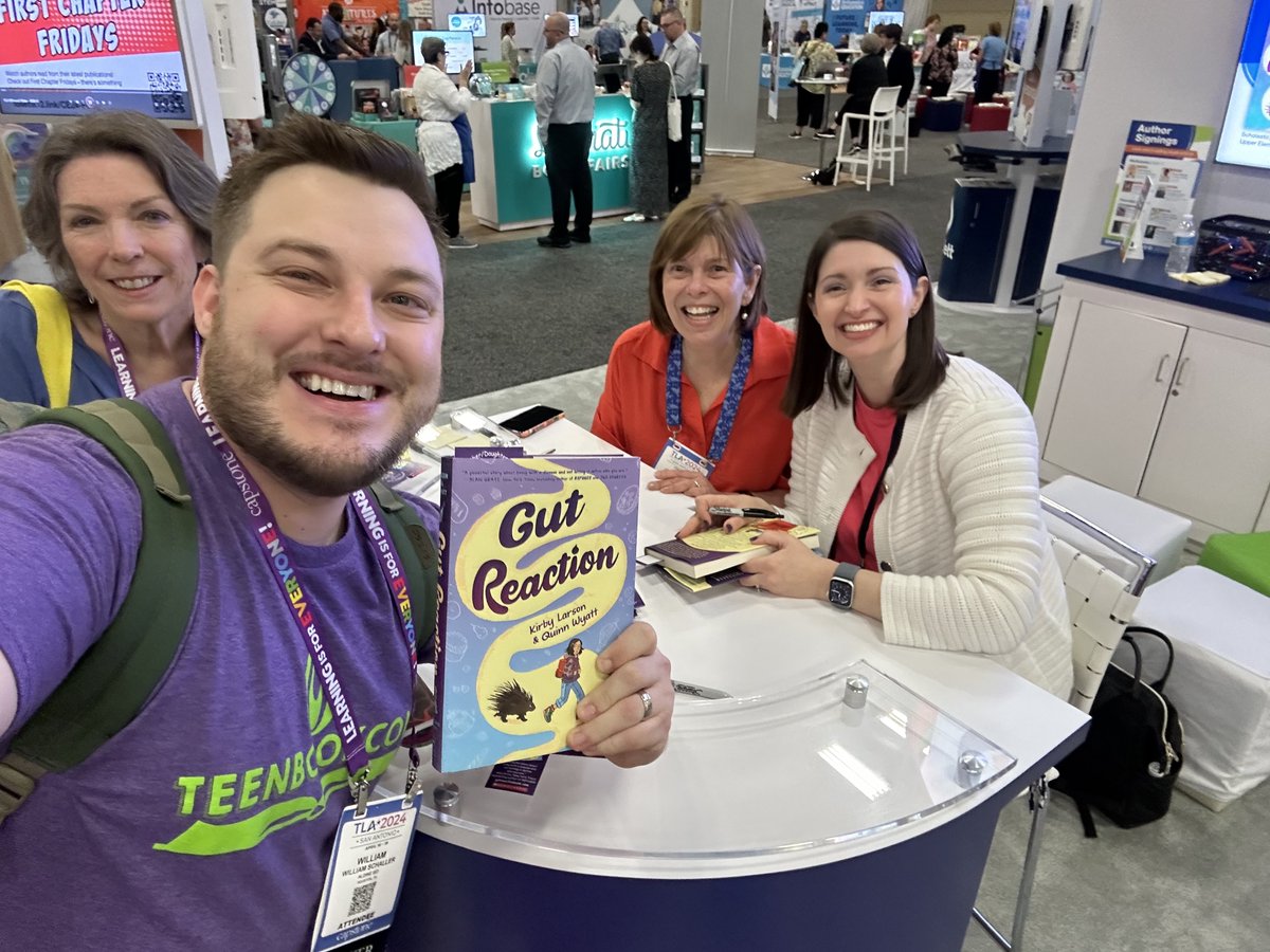 Made some author friends at TxLA24! Loved listening to this mother/daughter duo (@KirbyLarson) share the real life inspirations for their new middle grade #GutReaction at Texas Tea! Thank you @follettcontent for the author signing! *insert porcupine emoji here*