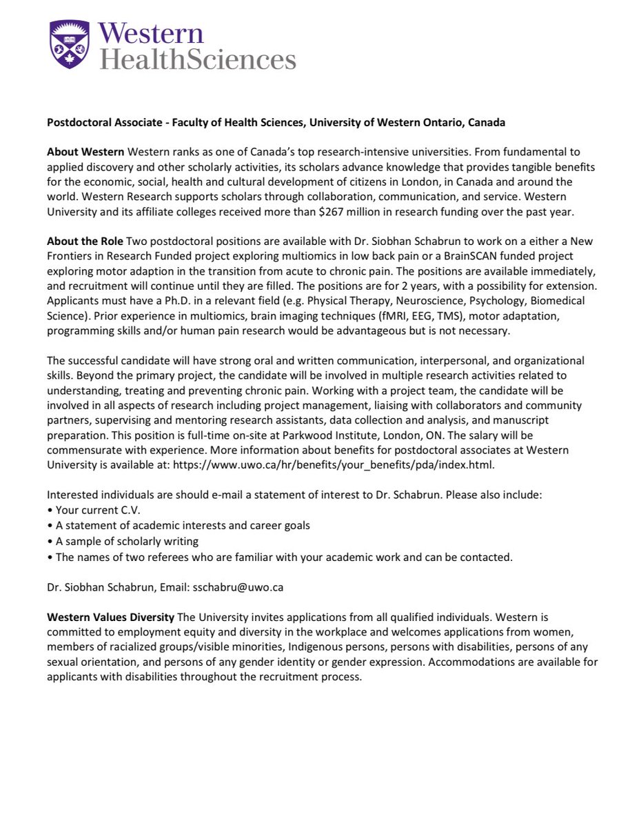 Hey, let’s become colleagues!
Dr. Siobhan Schabrun is looking for 2 postdocs. Join our lab where we study the neural &amp; biological underpinnings of pain. TMS, EEG, fMRI, multiomics, you name it!