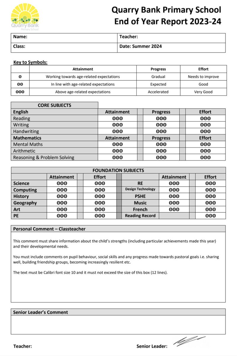 Report writing season is upon us. If anyone is reviewing their report template (primary) here is ours for this year. Statutory ✅ Workload friendly ✅ docs.google.com/document/d/1Qn…