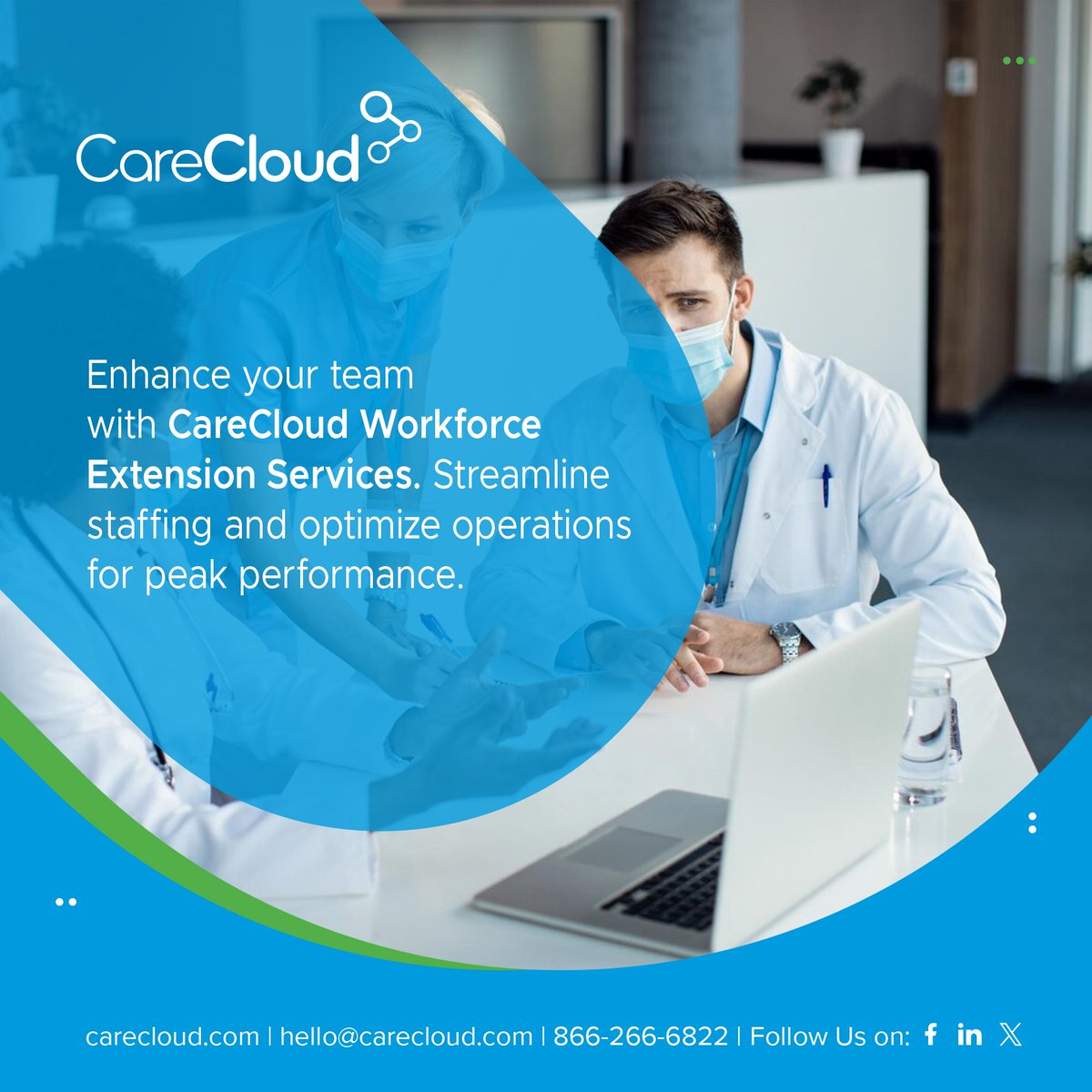 Handle healthcare staffing issues with CareCloud Workforce Extension Services. Seamlessly augment your team to meet demand and optimize operations. Learn more: bit.ly/3TyL8cD #WorkforceExtension #HealthcareStaffing #Healthcare #medicalbilling #CareCloud #RCM #EHR