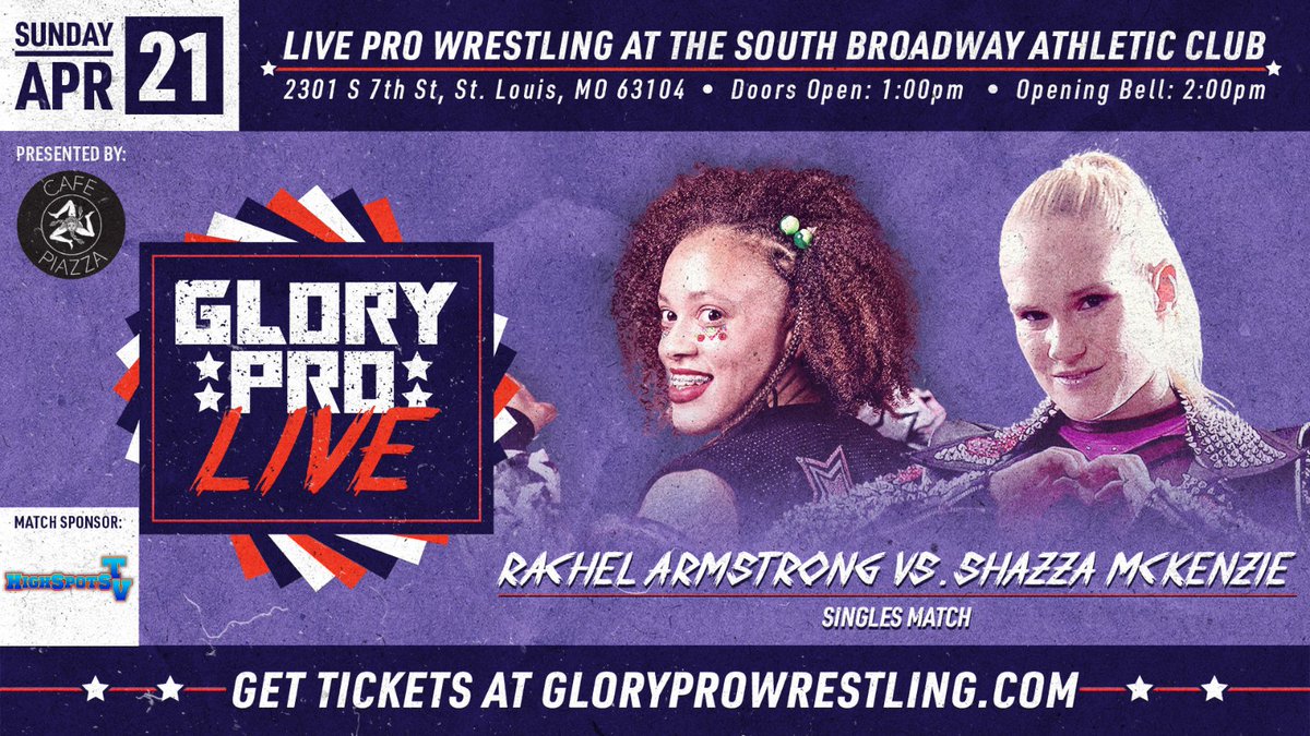 This Sunday LIVE in St. Louis! @Armstrong18Rach makes her Glory Pro debut taking on @Shazza_McKenzie Sunday April 21 | 2pm Sponsored by @HighspotsWN Catch new weekly episodes of ASCEND alongside the best independent wrestling content in the world at highspots.tv