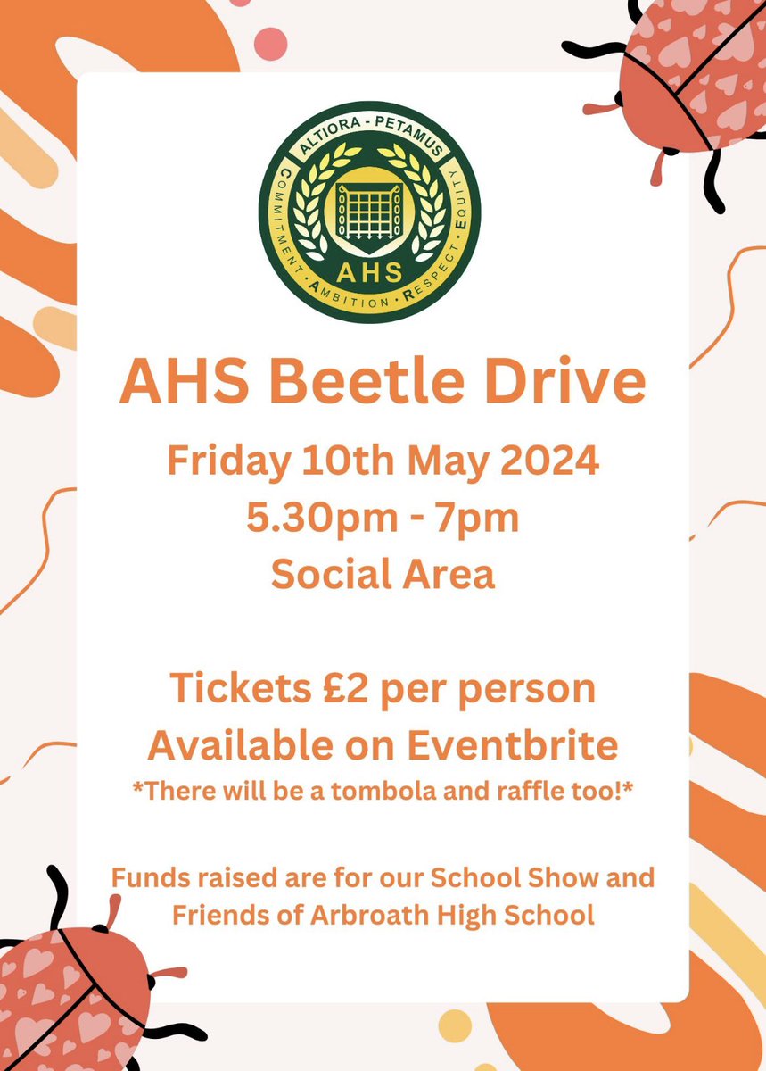 The first date for your diary….! Tickets are available here: eventbrite.co.uk/e/ahs-beetle-d… <a href="/ArbroathHigh/">Arbroath High School</a>