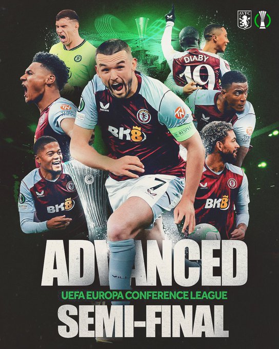 Graphic to celebrate Aston Villa reaching the UEFA Europa Conference League semi-finals!