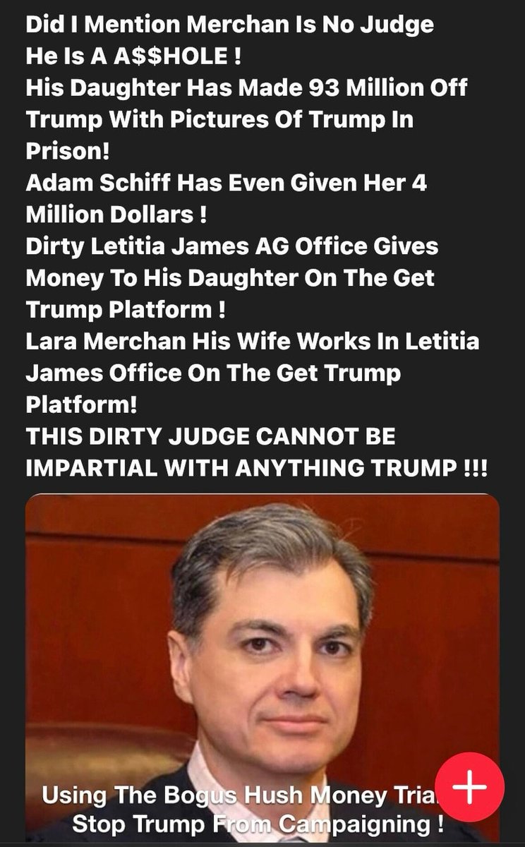 Judge Merchan needs to recuse himself from Trump's trial. He, his daughter, Schiff, Letitia James & Merchan's wife's positions are clearly conflicts of interest. BOTTOM LINE: TRUMP WILL NEVER GET A FREE TRIAL. THIS IS A SET UP, just like everything else!!🤬 #Communism