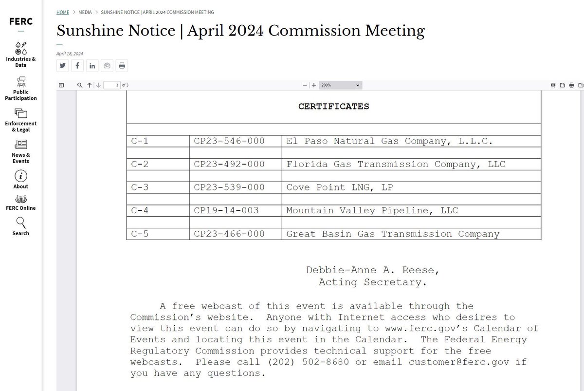 FERC just released its agenda for next week. Still no decision on Venture Global LNG’s proposed CP2 export terminal in Louisiana….   PDF at is.gd/AXQDN5   #LNG #ONGT #NatGas #Shale #OOTT #Houston #SWLA #Louisiana #CP2