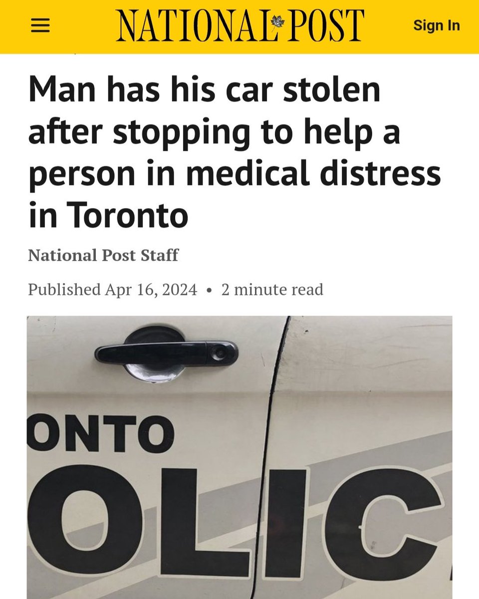 Toronto after 8 years of Trudeau. Police tell you to leave keys by your door to make the robbing easier. Canadians get their cars stolen while being Good Samaritans. Common sense Conservatives will go after career car thieves with mandatory min jail sentences to stop the