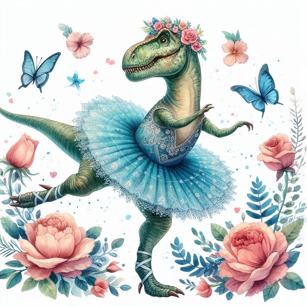 Fun Floral Dinosaur #ballerina  with #jurassic Vibes.  #flowers #pink #giftideas #Botanical #illustration  #homedecor #cute #vintagestyle #Butterflies  #naturelovers #floral #dinosaur #nature #Vintage #gifts #art