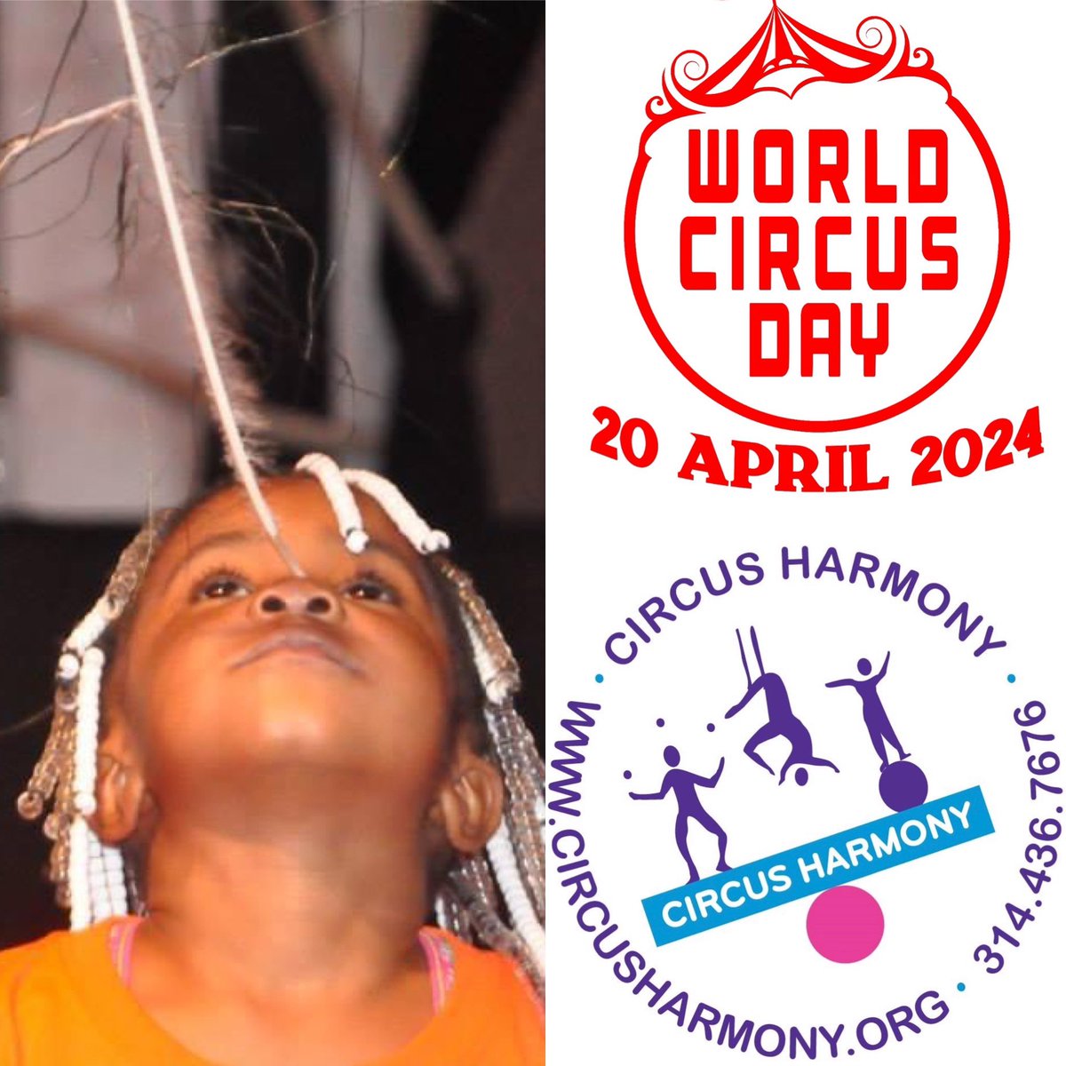 Saturday, April 20, is World Circus Day! Since the world seems so out of balance and circus people are masters of balance, @CircusHarmony is offering a free balancing lesson and giveaway at both our 1 and 3 pm shows at @CityMuseum on World Circus Day 2024! Come celebrate with us!