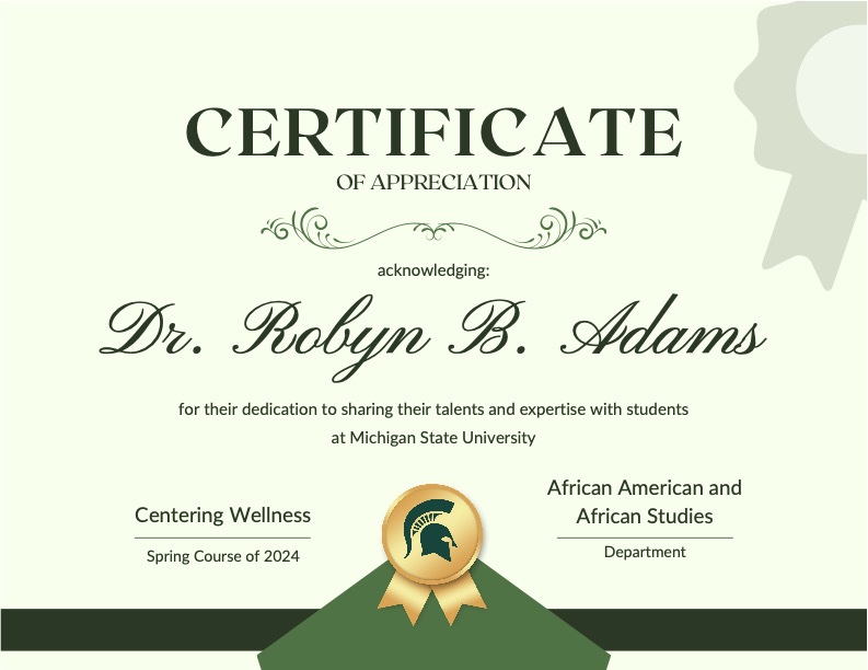 Look at what I just received today! I guest lectured for @DocDill Centering Wellness course this spring, and the students gave me a certificate of appreciation. What a great gift 💕🥲🌹