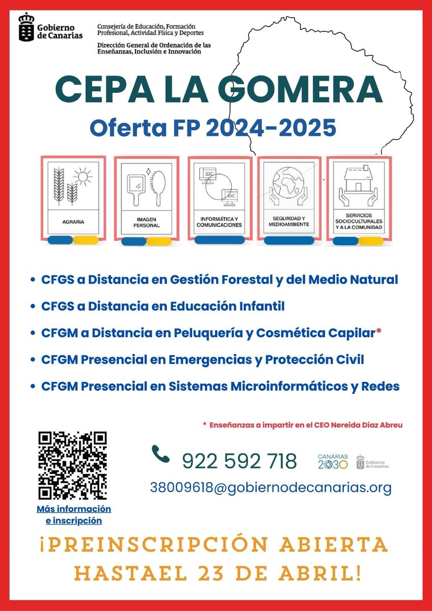FP del CEPA #LaGomera para el curso 24/25. Por primera vez en La Gomera, el CFGM Presencial en Emergencias y #ProtecciónCivil. Aprovecha esta oportunidad¡¡¡ Preinscripción abierta hasta el 23 de abril. www3.gobiernodecanarias.org/medusa/edublog…