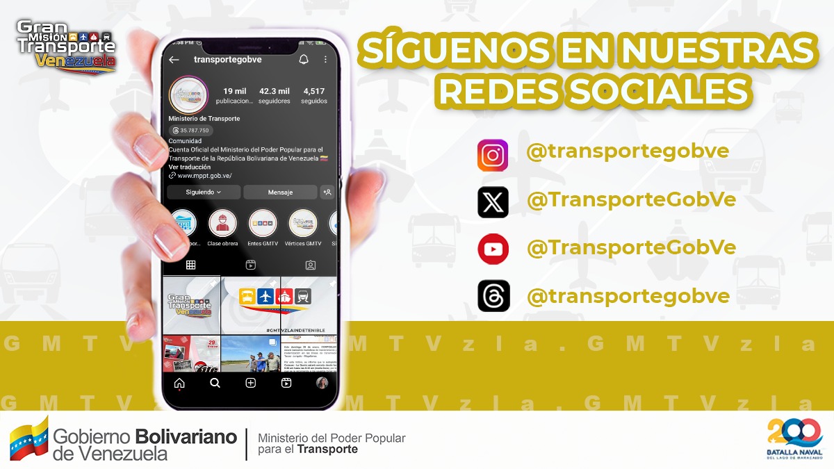 ¡Conoce más acerca de los vértices de la Gran Misión Transporte Venezuela! ¡Sigue nuestras redes sociales! ¡Seguimos trazando un camino de calidad para Venezuela! #GMTVzlaSomosTodos