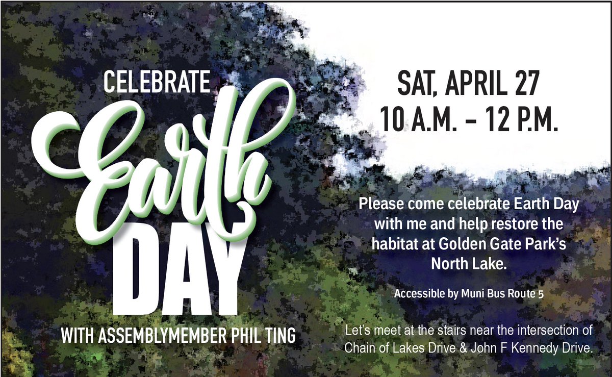 To commemorate #EarthDay, join me on Sat, 4/27 at 10 am to help the Golden Gate Bird Alliance remove invasive plants & maintain the gardens at North Lake. Free t-shirt & refreshments. Let’s meet at the stairs near Chain of Lakes & JFK Drives. Sign up here: a19.asmdc.org/events