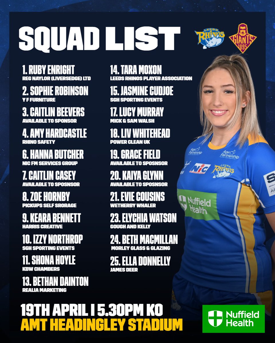 SQUAD NEWS | Caitlin Beevers set to return for Leeds Rhinos Women in their first <a href="/Betfred/">Betfred</a> Women's <a href="/SuperLeague/">Betfred Super League</a> game of the season.

Get tickets for tomorrow's double-header at AMT Headingley ➡️ tickets.therhinos.co.uk
#LeedsRhinosWRL
